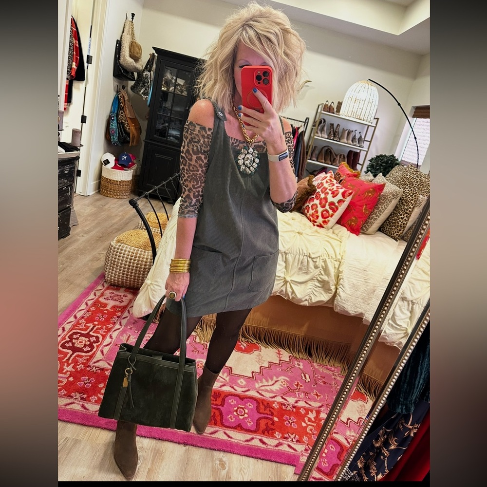 Olive Green Corduroy Jumper Dress